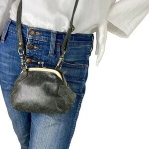 Odi Lynch Dark Green Leather Small Kisslock Crossbody Bag w/ Detachable Strap